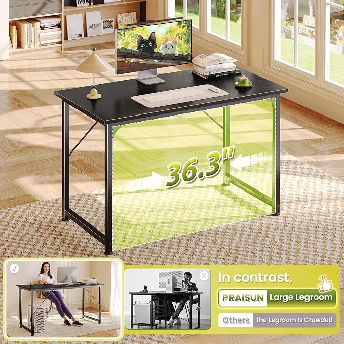 PRAISUN 39.4 Inch Computer Desk, Home Office Desk with Spacious Desktop, Modern Gaming Desk, Writing Study Table for Bedroom, Small Spaces, Work from Home Desk with Metal Frame, Black
