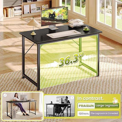 PRAISUN 39.4 Inch Computer Desk, Home Office Desk with Spacious Desktop, Modern Gaming Desk, Writing Study Table for Bedroom, Small Spaces, Work from Home Desk with Metal Frame, Black