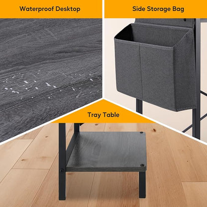 L Shaped Desk Gaming Computer 50 Inch Corner Desks Work Table for Writing Study Student with Wood Tabletop Metal Frame CPU Stand Side Bag for Home Office Small Place, Grey