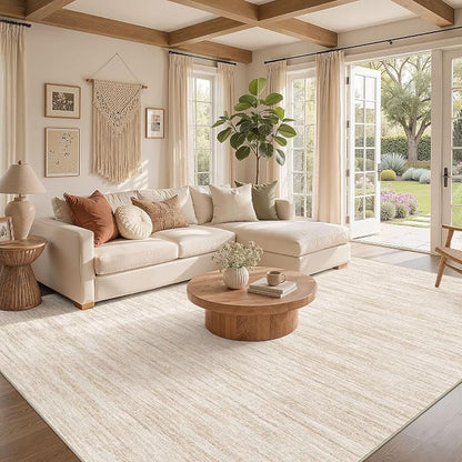 Nakagishi 6X8 Area Rugs Living Room: Washable Large Vintage Rug Neutral Non-Slip Soft Stain Resistant Indoor Carpet for Bedroom Nursery Dining Room Office Playroom - Beige