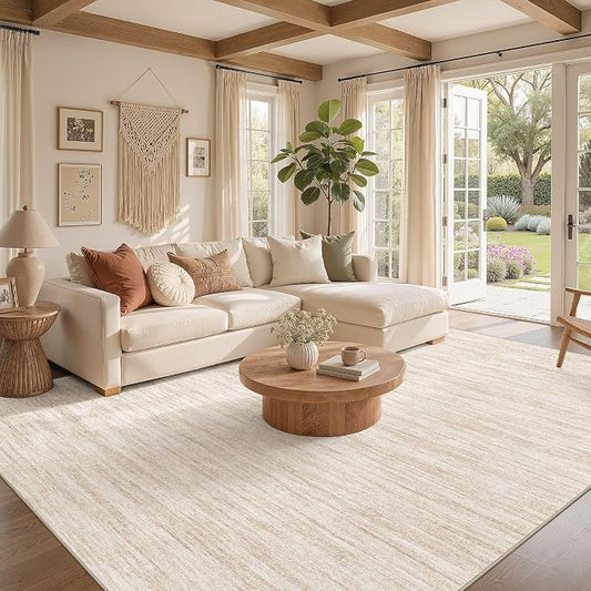 Nakagishi 6X8 Area Rugs Living Room: Washable Large Vintage Rug Neutral Non-Slip Soft Stain Resistant Indoor Carpet for Bedroom Nursery Dining Room Office Playroom - Beige