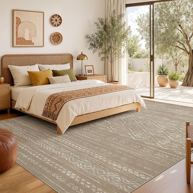 Nakagishi Area Rug Living Room Rugs: 5x7 Large Soft Machine Washable Boho Moroccan FarmNeutral Stain Resistant Indoor Floor Carpet for Bedroom Under Dining Table Home Office Decor-Dark Brown