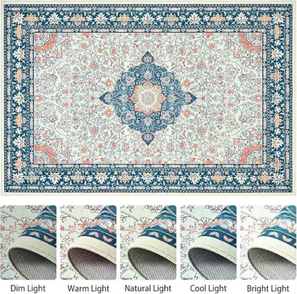Goideal Washable Rug 5x7, Vintage Area Rugs Non Slip, Indoor Low Pile Carpet with Rubber Backing for Living Room Kitchen Bathroom Entryway Office Bedroom,Cream & Navy