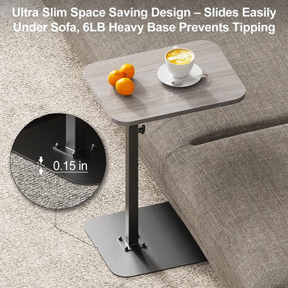 HzTinT Side Table Sofa Tray for Couch Heavy Metal Base Swivel/Adjustable Height, Sofa Bed Bathroom Study TV Tray C Shaped End Table Food Snack Trays for Eating