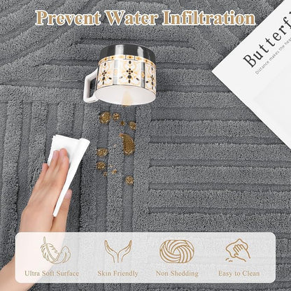 Pauwer 5x7 Washable Area Rugs for Living Room Modern Grey Solid Color Soft Fluffy Rugs for Bedroom Non Slip Boho Accent Indoor Mat Floor Carpet Cover for Kids Room Dining Room Kitchen Office