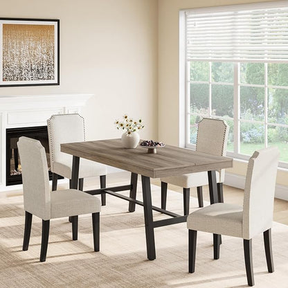 GarveeHome Industrial Dining Table for 2-4, 55" Heavy Duty Rectangular Kitchen Table with 2"×2" Metal Legs, Small Space Dining Table for Kitchen, Dining Room (Grey Walnut, 55" Non-extendable)