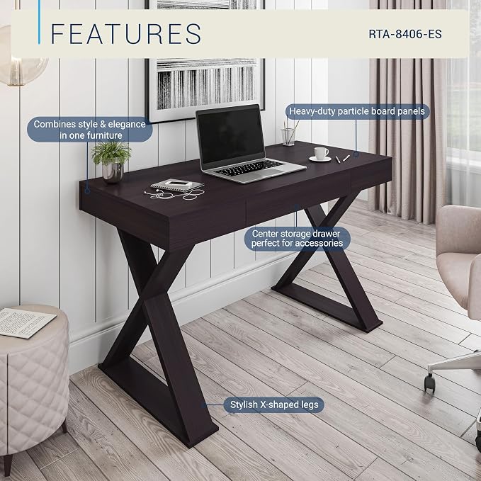 Techni Mobili Trendy Writing Desk with Drawer, Espresso