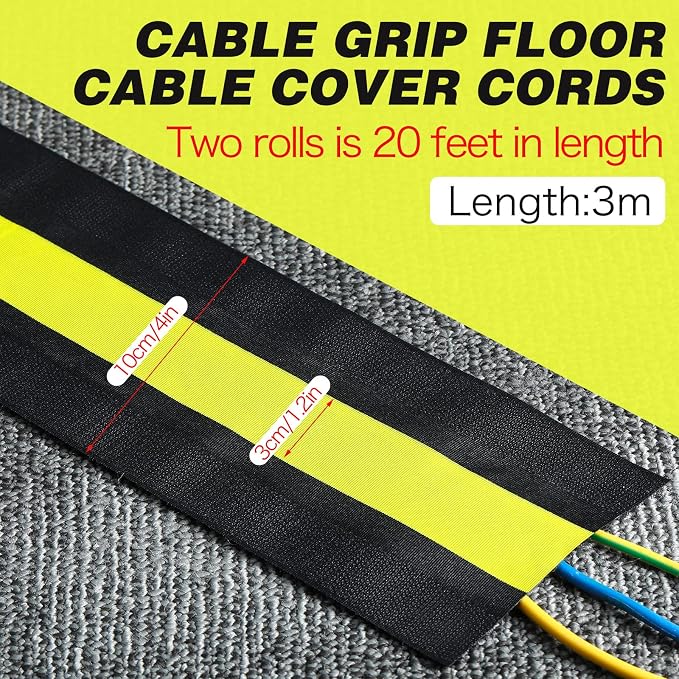 WILLBOND Carpet Cord Cover Cable Protector Floor Cover Cable Protector Management Only for Commercial Office Carpet(19.69 ft,Black and Yellow)