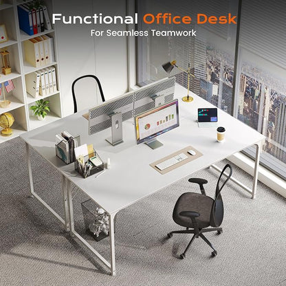 PRAISUN 55 X 24 Inch Computer Desk with Deeper Desktop, Gaming Office Writing Work Desk for Home Office, Study, Bedroom, Work from Home, Metal Frame, White