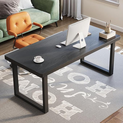 55 Inch Solid Wood Computer Desk with Sturdy Metal Base - Stylish Durable Office/Study Desk in Black, Multiple Sizes for Home Office Workspace