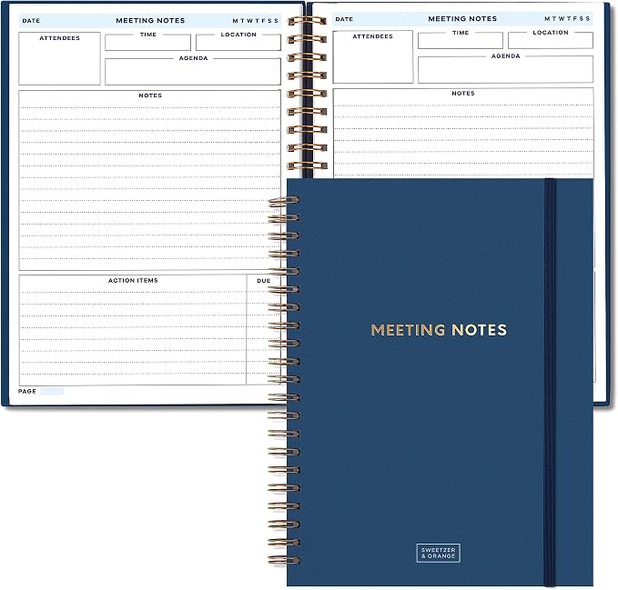 S&O Large Meeting Notebook for Work - Professional Organizer Planner - Corporate and Conference Notes Journal - Project Discussion Notepad - 208 Pages Writing Pads, 8.4”x11.2”