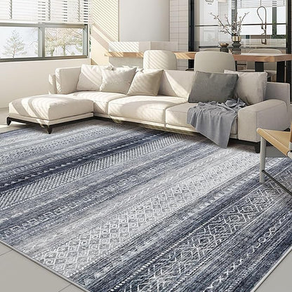 Nakagishi Area Rug 6x9 Living Room: Washable Boho Large Neutral Soft Modern Rugs Stain Resistant Moroccan Indoor Non-Slip Accent Carpet for Bedroom Nursery Kids Playroom Office Dining Room Dorm- Blue