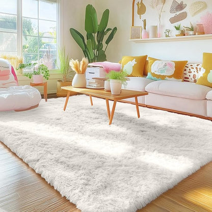 OLANLY 4x10 Area Rugs for Living Room Bedroom, Machine Washable Soft Fluffy Shaggy Bedside Rug, Indoor Floor Carpet for Kids Girls and Boys, Dorms, Nursery Rooms, Home Decor Aesthetic, Ivory