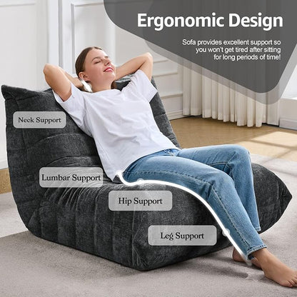 Hobestluk Adults Bean Bag Chair Faux Fur BeanBag Couch for Living Room | Darkgrey Chenille,Ergonomic Design,Memory Foam,Anti-slip Bottom,No Assembly Required,Decorative Style for Living Room