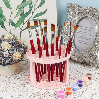 Round 50 Hole Paint Brush Holder and Organizer, Makeup Cosmetic Brushes, Pencils, Pens, Markers, Art Tools, Desk Stand (Pink)
