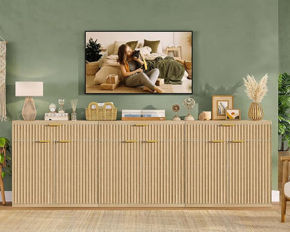 TEENFON 31.5" W Fluted Buffet Cabinet with Storage, Sideboard Cabinet, Coffee Bar Cabinet with 2 Doors and Adjustable Shelf for Living Room, Kitchen, Entryway, Natural