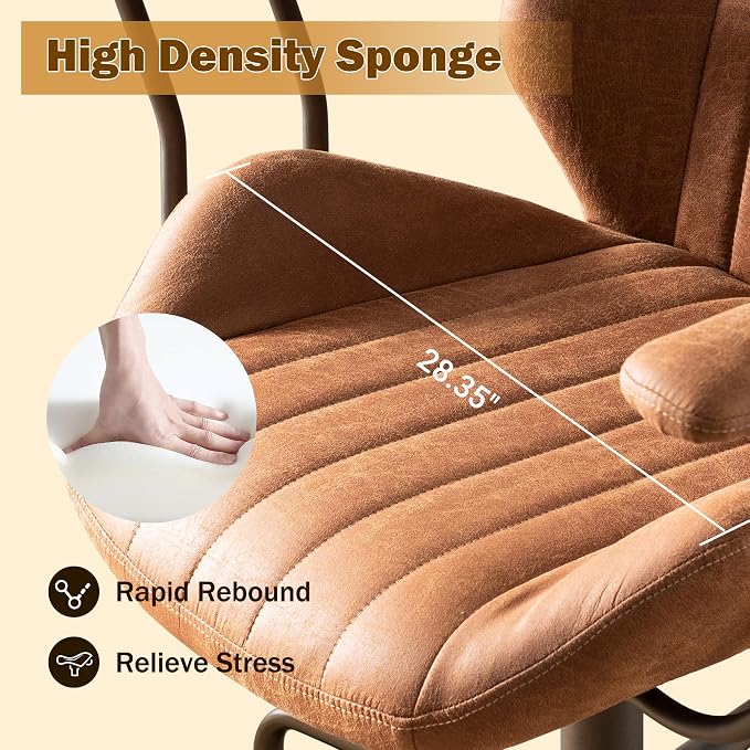 Home Office Chair,Ergonomic Computer Chair with Lumbar Support Adjustable Height,Mid-Century Modern Office Chair with Rolling Swivel Chair for Home Office Game Study(Suede Mid Back Chair,Light Brown)