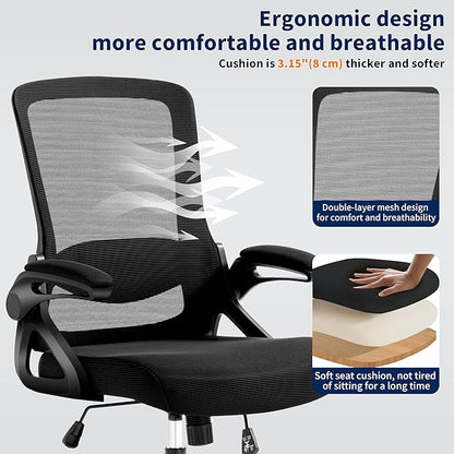 Ergonomic Office Chair, Desk Chair with Adjustable Lumbar Support, Breathable Mesh Comfy Computer Chairs with Flip-up Armrests Executive Task Chair for Adults Home Office (4Pcs)