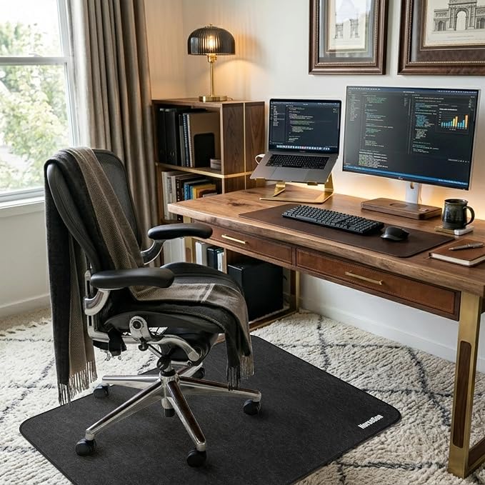Chair Mat for Carpet | Multi-Surface, Anti-Curl Floor Protector for Office Desk Chair or Rolling Gaming Chair Mat | 48" x 36" Dark Gray — 3X Thicker Than Standard Floor Mats at 0.25"
