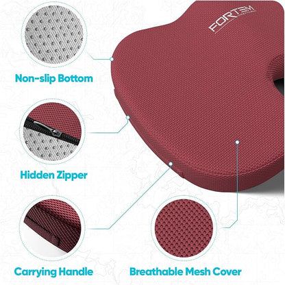 FORTEM Seat Cushion, Office Chair Cushion, Memory Foam Car Seat Cushions, Sciatica Coccyx Tailbone Pain Relief, Chair Cushions for Back Support, Sitting Pad for Gaming, Washable Cover, Non Slip