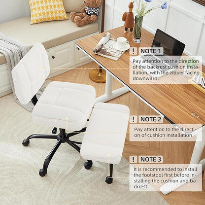 Criss Cross Legged Office Chair with Wheels,Swivel Meditation Chair for ADHD,Ergonomic Desk Chair with Thicken Adjustable Footstool,Fabric Sitting Fidgeting Kneeling Chair for Home Yoga Offwhite