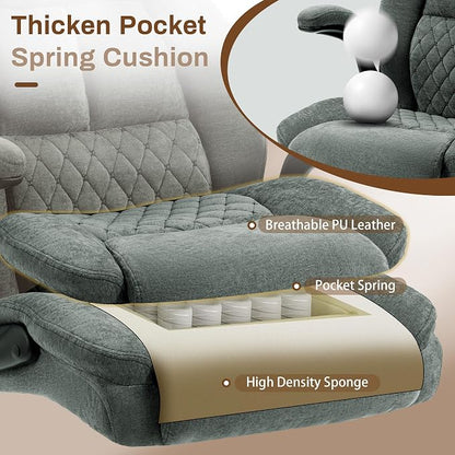 Massage Office Chair,500LBS Ergonomic Rocking Executive Desk Chairs with 4 Points Vibration&Heat,Padded Flipup Armrests for Big and Tall Office Chair,Swivel Computer Chair Fabric DarkGreen