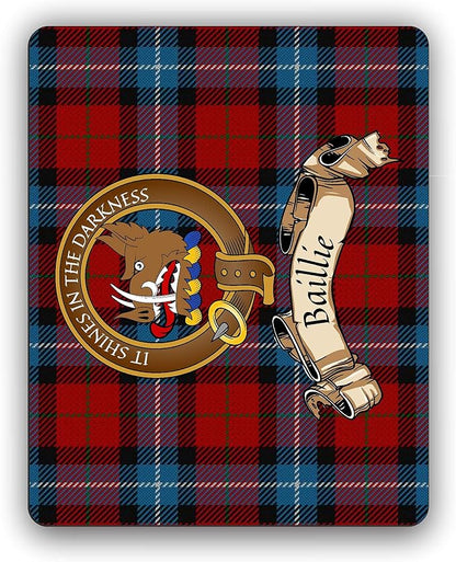 Scottish Clan Baillie Red Tartan Crest Computer Mouse Pad