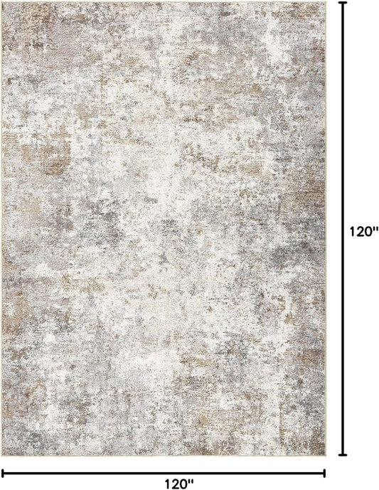 UERMEI Square Area Rugs : Washable 10x10 Neutral Modern Abstract Carpet for Living Room Bedroom - Soft Floor Mat with Non Slip Backing for Kitchen Nursery Dorms Farmhouse Home Decor - Brown Grey