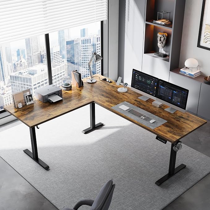 Klicelor L Shaped Standing Desk 75 x 61 Inch,Electric Height Adjustable Corner Desk with Cable Management & Power Outlets, Ergonomic Sit Stand Up Computer Table for Home Office,Rustic Brown