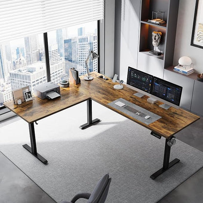 Klicelor L Shaped Standing Desk 75 x 61 Inch,Electric Height Adjustable Corner Desk with Cable Management & Power Outlets, Ergonomic Sit Stand Up Computer Table for Home Office,Rustic Brown