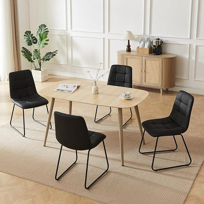 HIPIHOM 55 Inch Modern Wood Dining Table Set for 4 with Black Leather Chairs - Kitchen & Dining Room Furniture, Gray Table & 4 Seater Chairs Set (55.1")