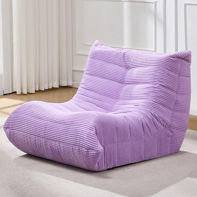 Hobestluk Adults Bean Bag Chair Faux Fur BeanBag Couch for Living Room | Purple Corduroy,Ergonomic Design,Memory Foam,UltraSoft,Anti-slip Bottom,No Assembly Required,Decorative Style for Living Room