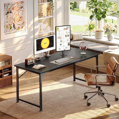 PRAISUN 55 Inch Computer Desk, Home Office Desk with Spacious Desktop, Modern Gaming Desk, Writing Study Table for Bedroom, Small Spaces, Work from Home Desk with Metal Frame, Black
