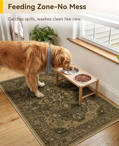 RELEANY Area Rugs Small 2'x3' Washable Non-Slip, Floral Vintage Distress Medallion Carpet for Kitchen Entryway Bathroom, Brown Dark Brown
