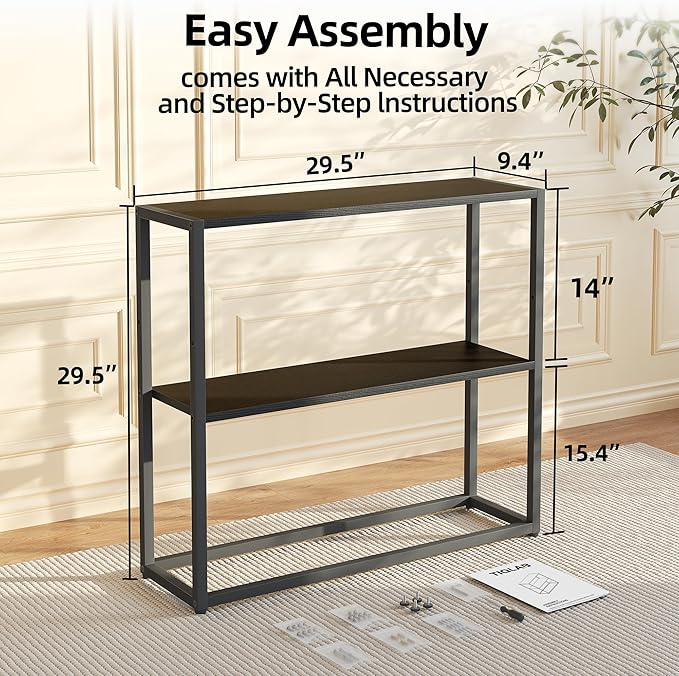TIQLAB Small Entryway Table, 29.5" Narrow Console Table with Shelves, Sofa Table, Couch Table, Side Table, Entry Table for Hallway, Living Room, Small Space, Black