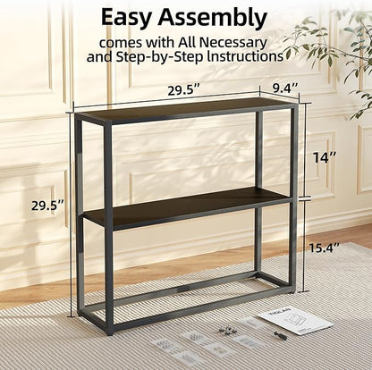 TIQLAB Small Entryway Table, 29.5" Narrow Console Table with Shelves, Sofa Table, Couch Table, Side Table, Entry Table for Hallway, Living Room, Small Space, Black