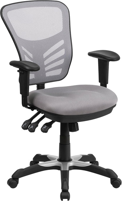 Flash Furniture Nicholas Mid-Back Swivel Office and Gaming Chair, Ergonomic Mesh Office Chair with Adjustable Lumbar Support and Height, Gray