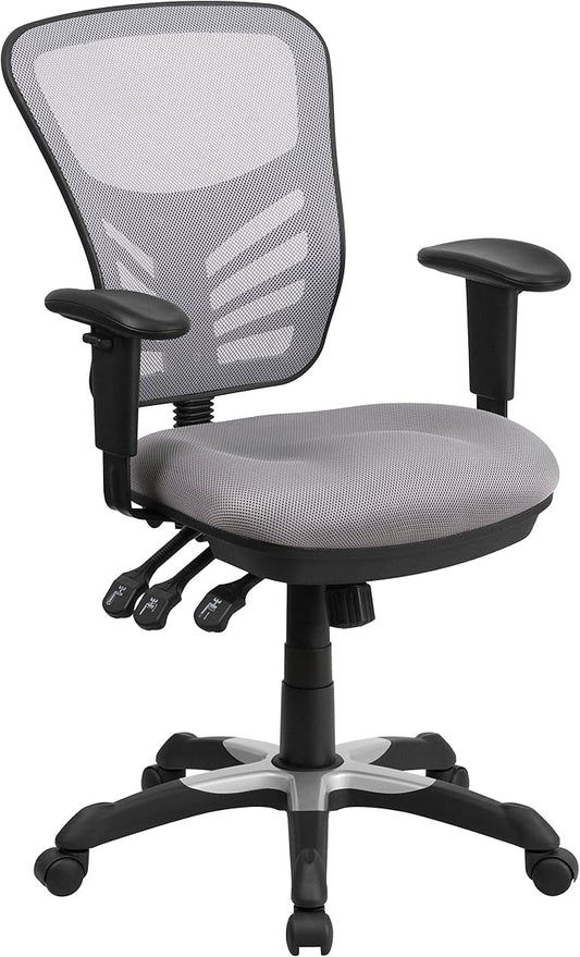 Flash Furniture Nicholas Mid-Back Swivel Office and Gaming Chair, Ergonomic Mesh Office Chair with Adjustable Lumbar Support and Height, Gray