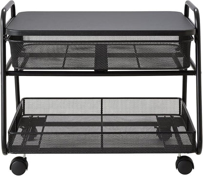 Safco 5208BL Onyx Under-Desk Rolling Machine Stand, Black, 21"W x 16"D x 17.5"H for Printer and Fax Machines With Basket and Drawer Storage. Perfect for Home, Office and Classrooms