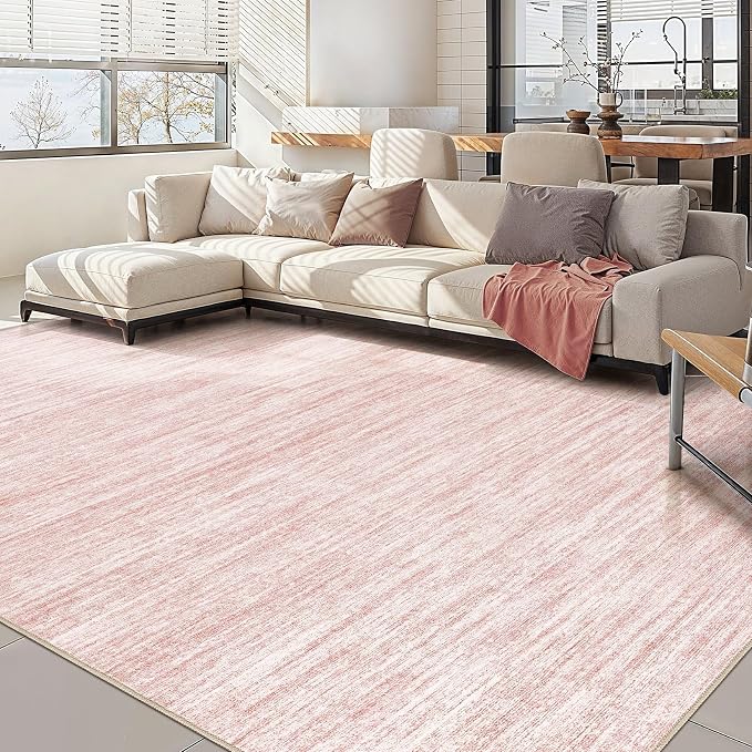Nakagishi 8X10 Area Rugs Living Room: Washable Large Vintage Rug Neutral Non-Slip Soft Stain Resistant Indoor Carpet for Bedroom Nursery Dining Room Office Playroom - Pink-01