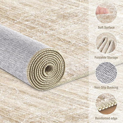 7x9 Area Rug Living Room: Washable Large Neutral Soft Rug Farmhouse Stain Resistant Indoor Non-Slip Floor Carpet for Bedroom Nursery Kids Playroom Office Dining Room Dorm- Beige