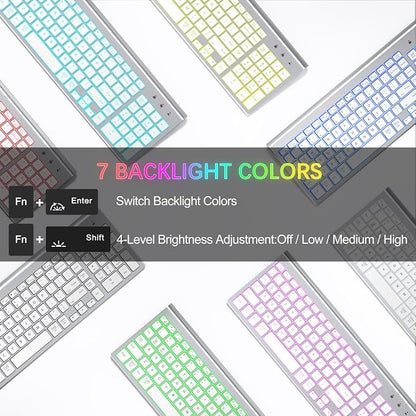Wireless Backlit Keyboard and Mouse Ultra Slim Combo, TopMate 2.4G Silent Compact 2400DPI Mouse and Scissor Switch Keyboard Set, Batteries Included, for PC/Laptop/Windows/Mac/Gaming - BL Silver White
