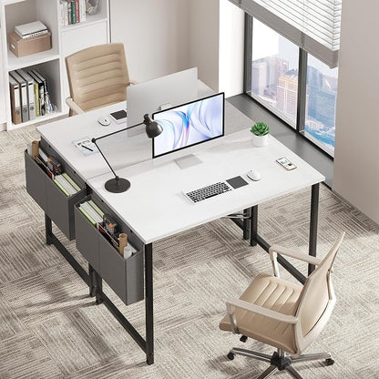 OLIXIS Small Computer Desk, 31 Inch Home Office Desks, Writing Study Craft Work Gaming Table, Computer Workstation for Bedroom Small Spaces with Storage Bag, White