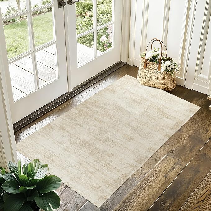 BILEEHOME Small Bathroom Rugs,Washable Non Slip Neutral Boho Abstract Modern Farmhouse Area Rugs for Bedroom,3x5,Tan Beige