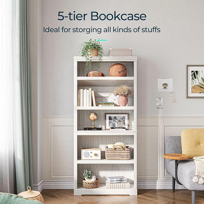 LINSY HOME 5-Shelf Bookcase, Bookshelves Floor Standing Storage Shelves 68 in Tall Bookcase Home Decor Furniture for Home Office, Living Room, Bed Room - White Oak