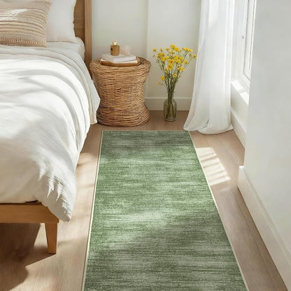 BILEEHOME Olive Green Rug Runners for Hallways Non Slip Washable Neutral Abstract Minimalist Low Pile Floor Protector Carpet Hunter Green 3x8 Runner Rug for Laundry Room Kitchen