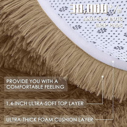 OLANLY 2x6 Machine Washable Runner Rugs for Hallway, Soft Fluffy Shaggy Bedside Rugs for Bedroom, Living Room, Indoor Floor Carpet for Kids Girls and Boys, Home Decor Aesthetic, Taupe