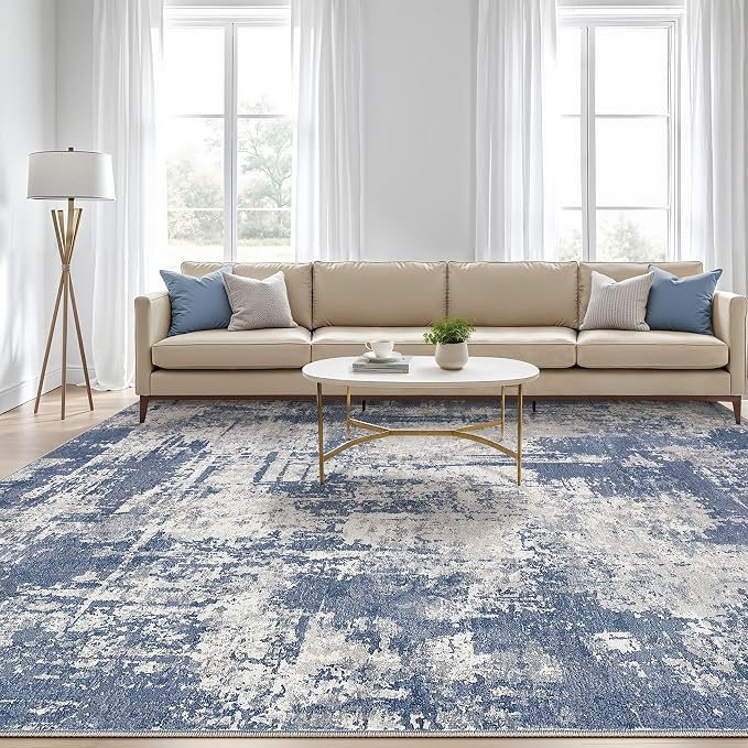 10x14 Area Rugs Living Room: Washable Large Abstract Modern Soft Rug Stain Resistant Indoor Floor Non Slip Accent Carpet for Bedroom Nursery Playroom Office Dining Room Dorm Home House- Navy Grey