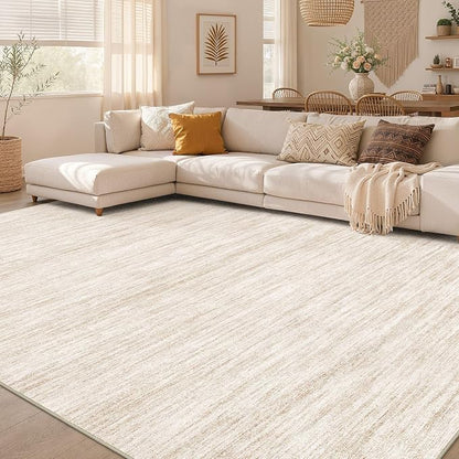 Nakagishi 7X9 Area Rugs Living Room: Washable Large Vintage Rug Neutral Non-Slip Soft Stain Resistant Indoor Carpet for Bedroom Nursery Dining Room Office Playroom - Beige