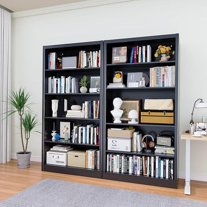 OSEILLC Bookshelf, Metal 5 Tier Industrial Bookshelves, 14" Deep Book Case for Book/Decor/CD/Movie, Adjustable Book Shelf, 66" Tall Modern Bookshelf for Bedroom Living Room Home Office School, Black